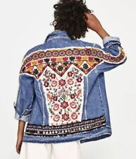 Chaqueta de mezclilla Zara de gran tamaño boho floral bordada en la espalda talla grande segunda mano  Embacar hacia Argentina
