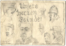 German WWI Origianl Hand Drawn Pencil Sketch Our Mr. Enemy 1915, used for sale  Shipping to South Africa