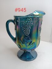 Indiana Carnival Glass Water Pitcher Iridescent Blue Harvest Grape & Leaf Design for sale  Shipping to South Africa