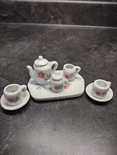 Miniature Porcelain Floral Tea Set Beautiful Pink Flowers Tea Pot Tea Cups, used for sale  Shipping to South Africa