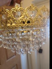 Vintage 4 Tier Crystal Glass Waterfall Ceiling Chandelier 12"Diameter Complete , used for sale  Shipping to South Africa