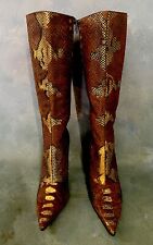 Bronx Women’s Leather Boots Hill Zipper Brown Golden Snake Pattern Size 42B US 8 for sale  Shipping to South Africa