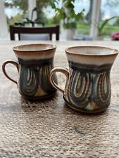 Pair Of Pru Green Alvingham Studio Pottery Handmade Mugs Retro Vintage for sale  Shipping to South Africa