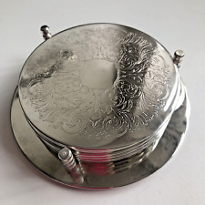 Vintage Drinks Coaster (Mats) Set x6 with Stand, Silver Plated  9.5cm Diam. for sale  Shipping to South Africa