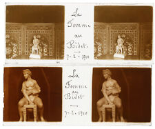 2 PHOTOS Stereoscopic Glass 4.5x10.7 Sculpture Figure WOMEN IN BIDET, 1910 for sale  Shipping to South Africa