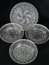 4 Antique Lacy Glass Flint Cup Bowl Toddy Saucer  ~ PEACOCK EYE ~ c 1835 til salgs  Frakt til Norway