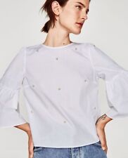 Usado, Blusa ZARA BASIC feminina 100% algodão branca pérola espalhada com mangas de sino XS comprar usado  Enviando para Brazil