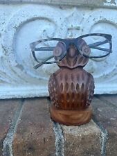 Vintage Hand Carved Wooden Owl Eyeglasses Holder Stand Matr Boomie for sale  Shipping to South Africa