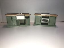 Used, 2 Dolls House Furniture Green Pine Belfast Sink & Range 14cm L Damaged Condition for sale  Shipping to South Africa