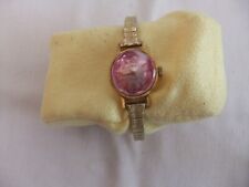 Vintage Ladies Pink Facet Gold Tone Bracelet Manual Wind 17 Jewel Watch for sale  Shipping to South Africa