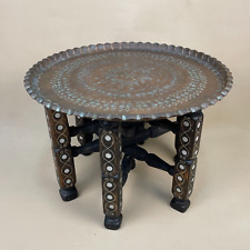 Antiga mesa indiana de metal cobre dobrável madeira pernas bandeja circular decorativa comprar usado  Enviando para Brazil