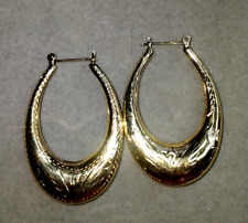 Vintage Sterling Silver 925 Large Oval Hoop Earrings Diamond Cut Vermeil 1 3/4" for sale  Shipping to South Africa