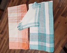 Used, Vintage Plaid Linen Tablecloth Aqua Peach With Napkins Used Cutter for sale  Shipping to South Africa