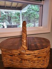 Wicker Picnic Basket w/ wooden hinged lid 17.5L x 15H x 13D for sale  Shipping to South Africa