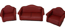 Sofá de muebles para casa de muñecas 2 sillas fáciles tela de madera roja aspecto en mal estado segunda mano  Embacar hacia Argentina