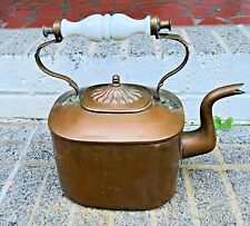 xlg Antique Copper Kettle 4.5 qts Goose Neck Spout Porcelain Handle Finial Lid for sale  Shipping to Canada