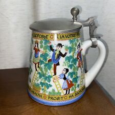 Vintage West Germany Beer Stein Mug Pewter Lid Hand Painted Hops Farmers for sale  Shipping to South Africa