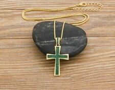2.00Ct Round Cut Lab Created Green Emerald Cross Pendant  14k Yellow Gold Finish for sale  Shipping to South Africa
