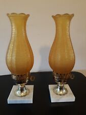 Set Of 2 Amber Glass Table Lamps -Electric Oil Lamp Design W/Marble Base 14" for sale  Shipping to South Africa