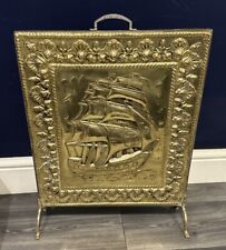 VINTAGE EMBOSSED BRASS FIRE SCREEN / FIREGUARD - EMBOSSED VIKING SHIP for sale  Shipping to South Africa