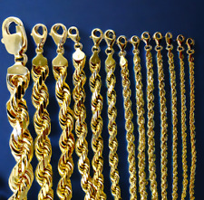 Collar de cadena de cuerda maciza de oro amarillo 14K de 1 mm-23 mm corte diamante todos los tamaños real segunda mano  Embacar hacia Argentina