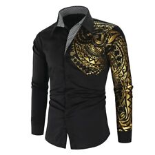 Camisa preta luxuosa masculina slim fit manga longa chemise homme social clube formatura camisa, usado comprar usado  Enviando para Brazil