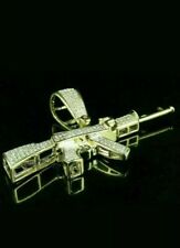 Used, 1.5Ct Round Cut Diamond AK47 Gun Hip Hop Pendant 14K Yellow Gold FN Free Chain for sale  Shipping to Ireland
