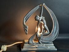 Chrome Art Deco Style lady Figural Desk accent lamp Art Nouveau base with light for sale  Shipping to South Africa
