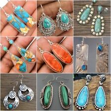 Vintage 925 Silver Dangle Drop Earrings Women Hook Turquoise Jewelry Ear Gifts myynnissä  Leverans till Finland