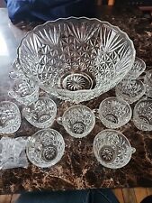 Vintage 1950's Arlington Crystal Punch Bowl With 12 Cup Set for sale  Shipping to South Africa