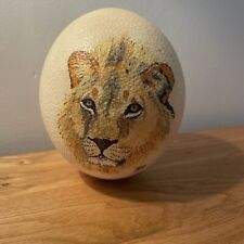 Vintage Painted Signed Ostrich egg Blown Shell Decorative Lion 16cm High Approx for sale  Shipping to South Africa