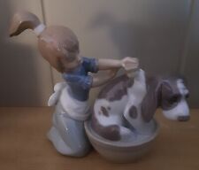 Lladro #5455 "BASHFUL BATHER" GIRL WASHING DOG for sale  Shipping to South Africa