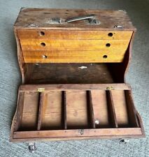 VINTAGE WOOD FISHING TACKLE BOX, BRASS CORNERS, SLIDE OUT DRAWERS, FISHING LURES for sale  Littleton