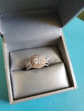 Used, Zales 1 Carat  Diamond Engagement ~ Cocktail  10K White And Rose Gold Halo  Ring for sale  Earlville
