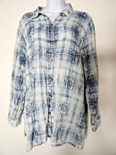 J. Jill Large Shirt Womens Button Up Collared Blue Plaid Burnout Lagenlook L for sale  Shipping to South Africa