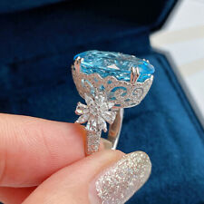 Novo anel de prata feminino luxo pedra preciosa topázio azul oceano oval 15mm ajustável comprar usado  Enviando para Brazil