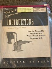 1940-50's Hammer Mills Instruction Manuall - Montgomery Wards Grain Buster Mill, used for sale  Lincoln