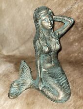Estátua de sereia náutica estilo antigo de ferro fundido jardim lago piscina batente de porta VERDE comprar usado  Enviando para Brazil