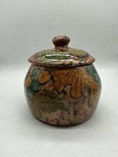 Vaso de feijão rústico vintage cerâmica esmaltada marrom com tampa feito nos EUA prensado a frio comprar usado  Enviando para Brazil