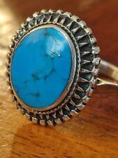 Sterling Silver 925 Vintage Large Size Real Polished Natural Turquoise Ring W for sale  BRIGHOUSE