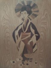 Obraz drewniany gejsza,kolor beżowy, starannie wykonany,handmache,41×50cm na sprzedaż  PL