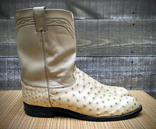 Justin Ivory Cream Full Quill Ostrich Leather West Cowboy Roper Boots Mens 12 D for sale  Shipping to South Africa