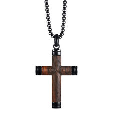Colar cruz de madeira masculino pingente crucifixo cristão corrente de aço inoxidável comprar usado  Enviando para Brazil