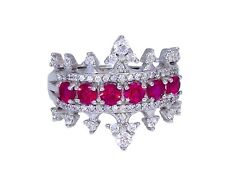 Princess Tiara Crown Ring Ruby  S925 Sterling Silver Promise Ring Handmade, used for sale  Shipping to South Africa