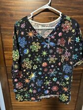 Women’s 3XL Bio Black Snowflake Pattern Scrub Top, used for sale  Shipping to South Africa