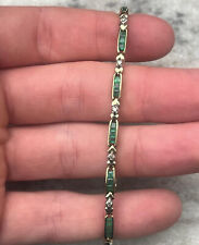 9ct Gold Princess Cut Emerald & Diamond Exceptional Bracelet Heavy 10 Grams for sale  Shipping to South Africa