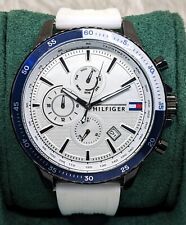 Incrível relógio de pulso masculino Tommy Hilfiger cronógrafo mostrador branco pulseira de borracha quartzo comprar usado  Enviando para Brazil