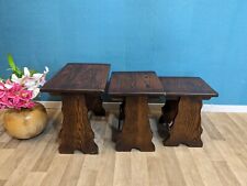 Vintage Nest of Tables Mid Century Dark Oak Solid Wood  Beautiful Wood Grain  for sale  Shipping to South Africa