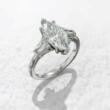 Exclusivo anel de noivado de prata 925 corte marquesa diamante tratado real 3,10 quilates, usado comprar usado  Enviando para Brazil