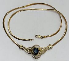 Estate Solid 14k Yellow Gold ADL Diamond Sapphire Bib Necklace 17” for sale  Shipping to South Africa